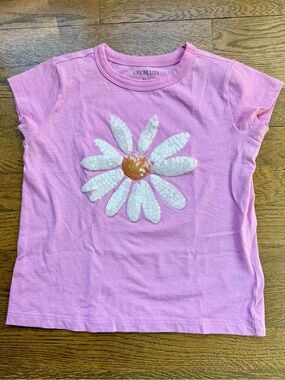 Jcrew Crewcuts Pink Short Sleeve Tee with Sequin Daisy, good condition size 5/6